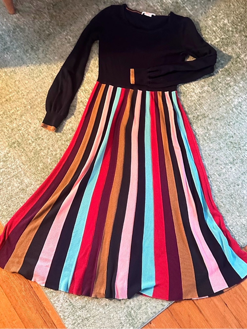BODEN Margie Rainbow Fit & Flare Knit Midi Dress. Long-sleeve - Picture 3 of 10